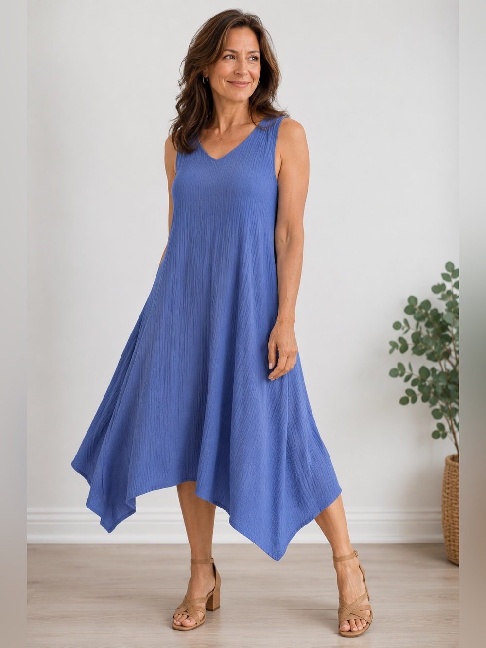 Habitat Handkerchief Hem Periwinkle Blue Midi Dress Asymmetrical Size Medium